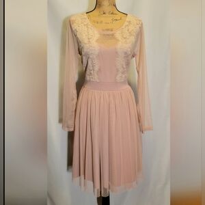 Boohoo Mesh Long Sleeve Skater Dress  | Sz. 16 | NWT!